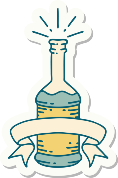 Bir insan tarafından çizilmiş dövme stili bira şişesi çıkartması.