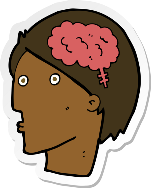 Bir insan tarafından çizilmiş beyin sembolü olan bir karikatür adamın çıkartması.