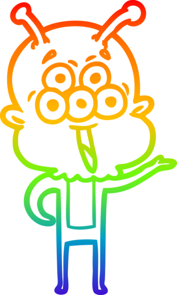 Bir insan tarafından çizilmiş mutlu bir uzaylı çizgi filminin gradyan çizimi