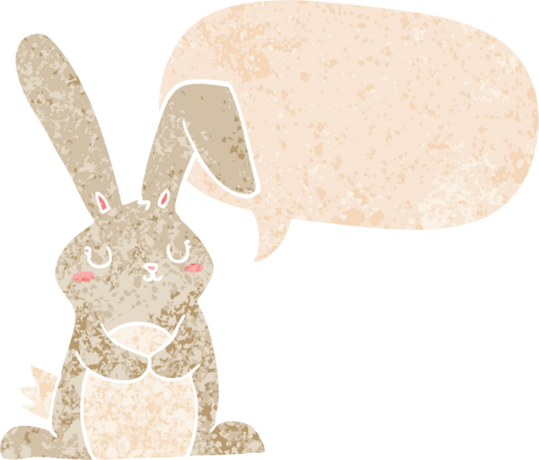 Konuşma baloncuğu olan çizgi film tavşanı bir insan tarafından çizilmiş dertli retro tarzı