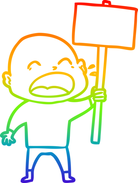 Gökkuşağı gradyan çizgi çizimi. Bir insan tarafından çizilmiş kel adam diye bağıran çizgi film.