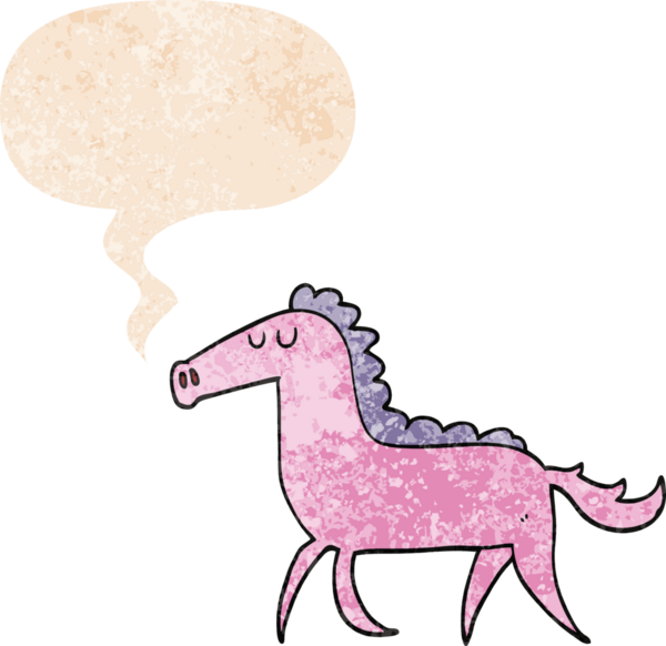 Bir insan tarafından çizilmiş grunge dertli retro tarzı konuşma baloncuğu ile çizgi film atı