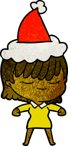 Bir insan tarafından çizilmiş Noel Baba şapkası giyen bir kadının el çizimi karikatürü.