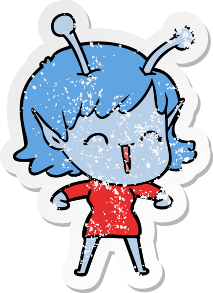 Bir insan tarafından çizilmiş uzaylı bir kızın kederli çıkartması.