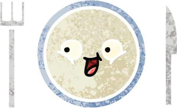 Bir insan tarafından çizilmiş yemek tabağının retro çizim tarzı karikatürü.