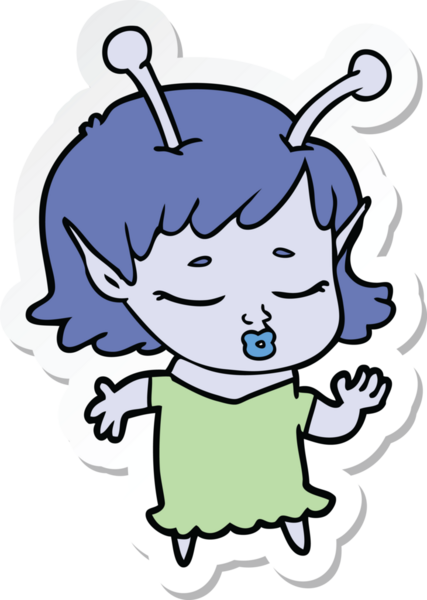 Bir insan tarafından çizilmiş şirin bir uzaylı kız karikatürü.