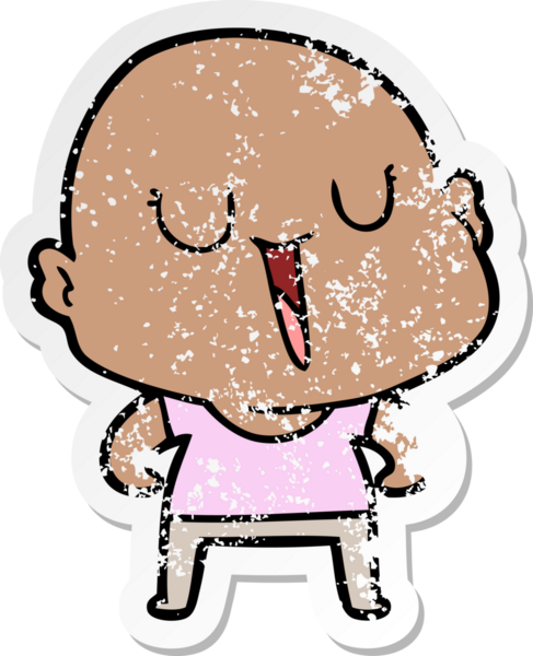 Bir insan tarafından çizilmiş mutlu, kel bir adamın sıkıntılı çıkartması.