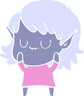 Bir insan tarafından çizilmiş mutlu düz renkli çizgi film elf kızı.