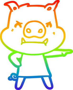 Gökkuşağının gradyan çizimi kızgın çizgi filmdeki domuz bir insan tarafından çizilmiş.