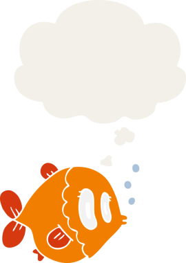 Düşünce baloncuklu çizgi film balığı insan tarafından çizilmiş.