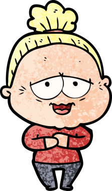 Bir insan tarafından çizilmiş mutlu yaşlı kadın çizgi filmi.