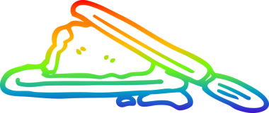 Bir insan tarafından çizilmiş tereyağı ve bıçağın çizimi.