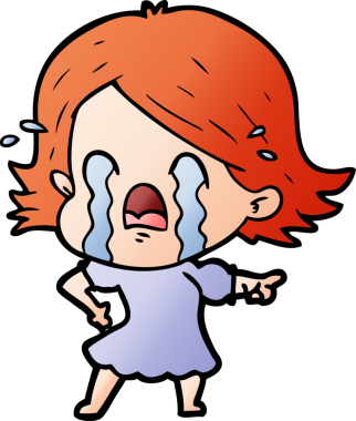 Bir insan tarafından çizilmiş ağlayan çizgi film kadını.