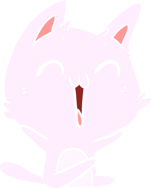 Mutlu düz renkli çizgi film kedisi miyavlıyor bir insan tarafından