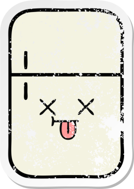 Bir insan tarafından çizilmiş şirin bir buzdolabının sıkıntılı çıkartması.