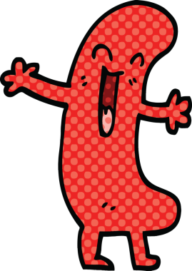 Çizgi roman tarzı mutlu sosis bir insan tarafından çizilmiş.