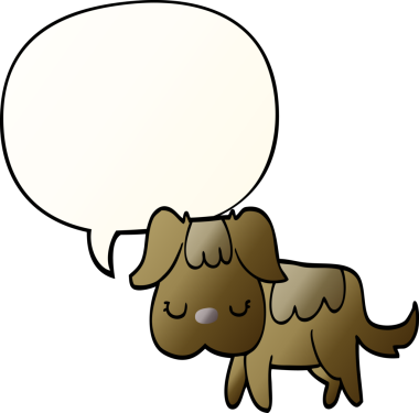 Bir insan tarafından çizilmiş, konuşma baloncuklu çizgi film köpeği.