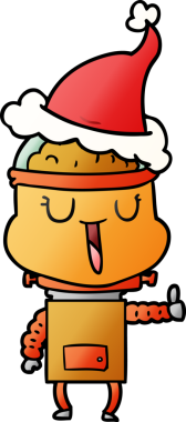 Bir insan tarafından çizilmiş Noel Baba şapkası giyen bir robotun gradyan çizimi.