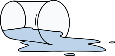 Bir insan tarafından çizilmiş dökülmüş bir bardağın el çizimi karikatürü