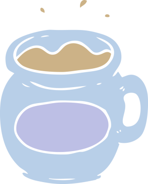 Bir insan tarafından çizilmiş düz renkli çizgi film kahve fincanı.