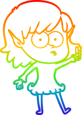 Karikatür çizen gökkuşağı gradyanı bir insan tarafından çizilen elf kızı şok etti.