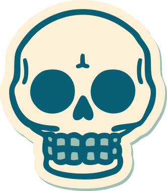 Bir insan tarafından çizilmiş bir kafatasının geleneksel stiliyle dövme çıkartması.