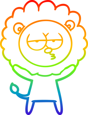 Gökkuşağı gradyan çizgi çizimi bir insan tarafından çizilmiş sıkılmış bir aslan