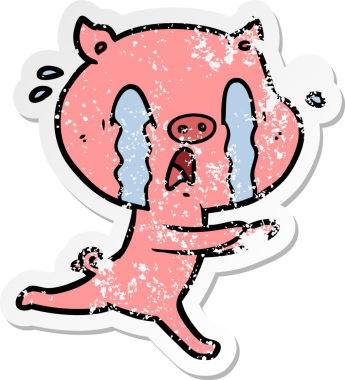 Bir insan tarafından çizilmiş ağlayan domuz çizgi filminin hüzünlü çıkartması.