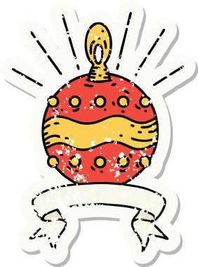 Dövme stili eski bir çıkartma. Bir insan tarafından çizilmiş Noel süsü.