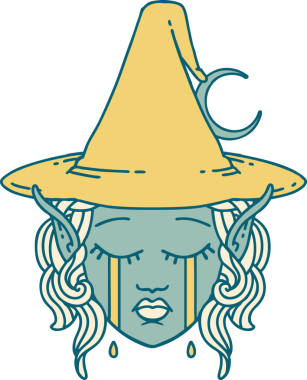 Retro Dövme Tarzı Ağlayan Elf Büyücüsü karakteri bir insan tarafından çizilmiş