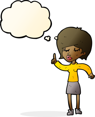 Bir insan tarafından çizilmiş düşünce baloncuğu fikri olan karikatür kadın.