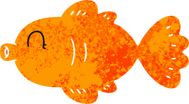 Bir insan tarafından çizilmiş tuhaf resimli karikatür balığı.