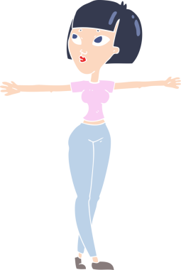 Bir insan tarafından çizilmiş düz renkli bir kadın çizimi