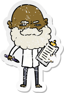 Bir insan tarafından çizilmiş sakallı bir çizgi film karakterinin sıkıntılı çıkartması.