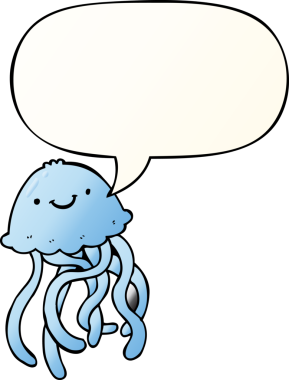 çizgi film mutlu denizanası konuşma baloncuğu ile bir insan tarafından çizilmiş düzgün gradyan stil