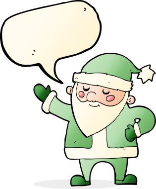 Bir insan tarafından çizilmiş konuşma balonlu Noel Baba çizgi filmi.