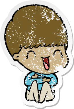 Bir insan tarafından çizilmiş mutlu çizgi film çocuğunun sıkıntılı çıkartması.