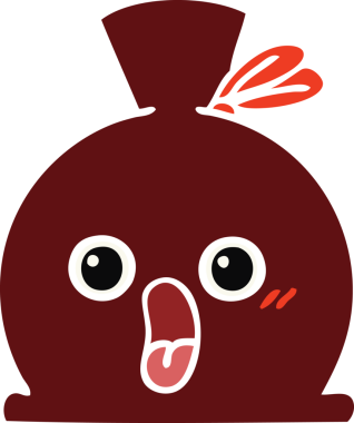 Bir insan tarafından çizilmiş bir çuvalın düz renkli retro karikatürü