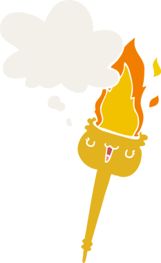 Düşünce baloncuklu yanan çizgi film meşalesi insan tarafından çizilmiş.