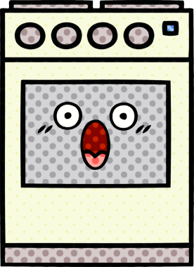 Bir insan tarafından çizilmiş mutfak fırınının çizgi romanı.