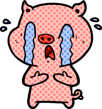 Bir insan tarafından çizilmiş ağlayan domuz çizgi filmi.