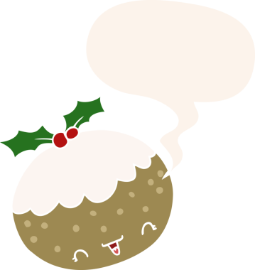 Bir insan tarafından çizilmiş konuşma baloncuklu tatlı çizgi film pudingi.