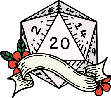 Retro Dövme Biçimi Doğal 20 D20 zar bir insan tarafından çizildi