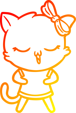 Bir insan tarafından kafasında yay olan çizgi film kedisinin sıcak çizgi çizimi