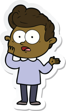 Bir insan tarafından çizilmiş, dik dik bakan bir çizgi film çıkartması.