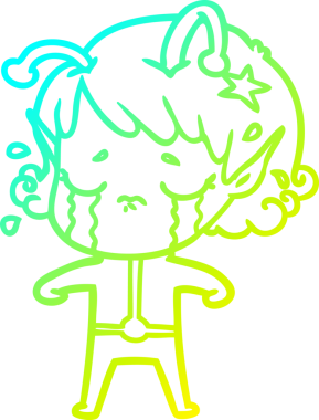 Bir insan tarafından çizilmiş ağlayan uzaylı kız çizgi filmi.