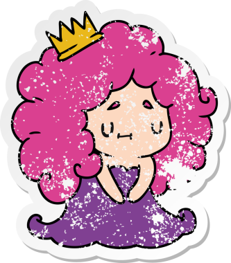 Bir insan tarafından çizilmiş sevimli bir kawai prensesinin sıkıntılı karikatür çizimi.