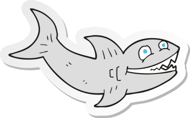 Bir insan tarafından çizilmiş karikatür köpekbalığı etiketi.