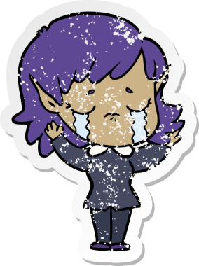 Bir insan tarafından çizilmiş, ağlayan bir elf kızı.