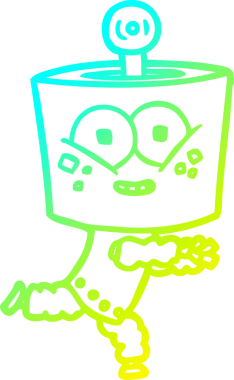 Bir insan tarafından çizilmiş mutlu çizgi film robotu çizimi.